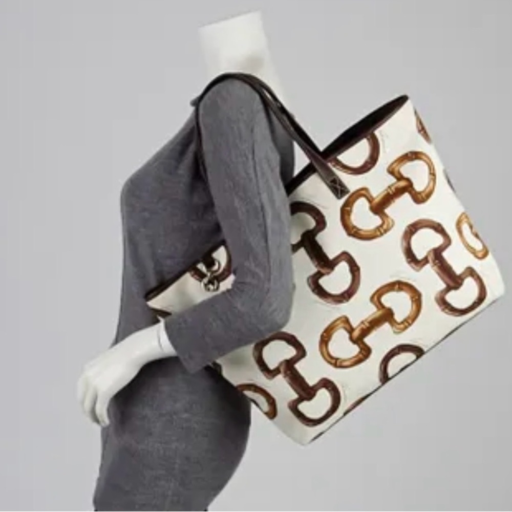 EVC Bamboo Horsebit Large Canvas Tote Bag w Leather trim- w Dustbag